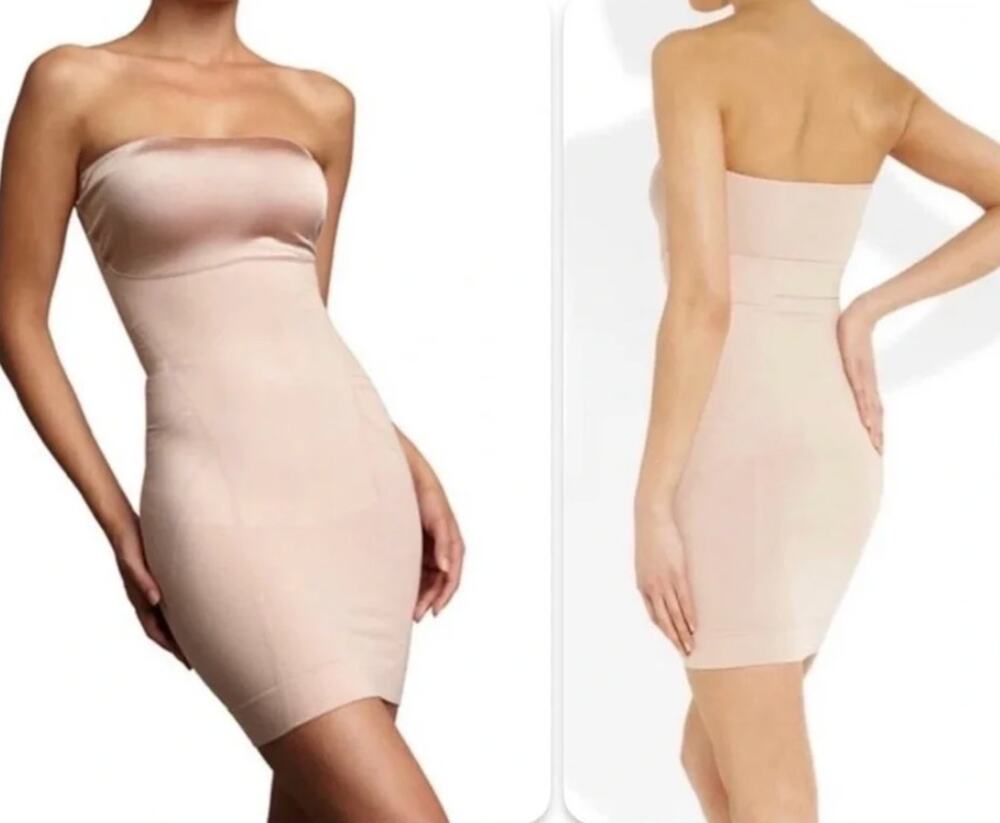 SPANX Slimmer and Shine Nude Strapless Slip Shapewear With Skirt Small